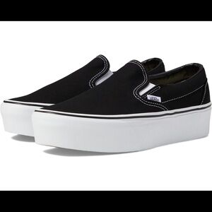 Vans Women's Black and White Slip-On Sneakers